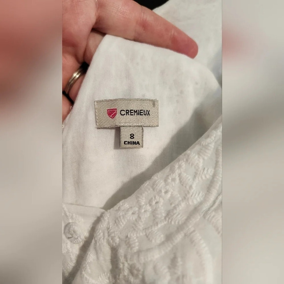 Cremieux Dress Women's Size 8 White Eyelet Ruffle Summer Preppy Midi Scallop Hem - Picture 6 of 9